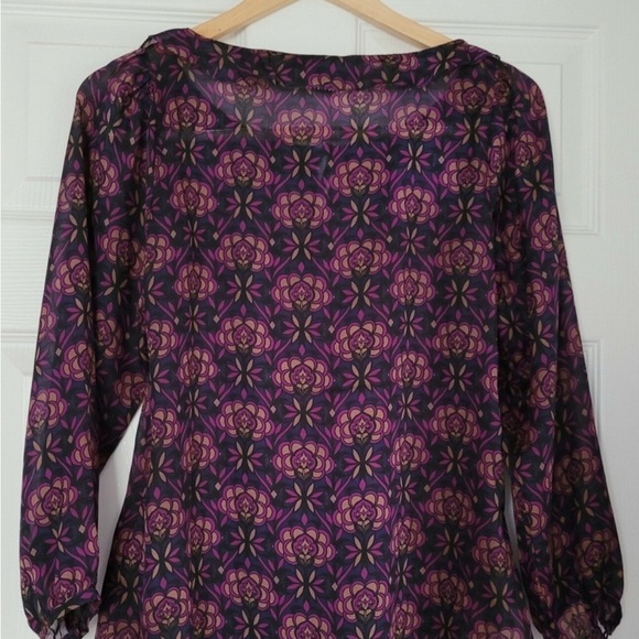 Vintage LOFT Sheer Print Blouse in Jewel Tones - Picture 8 of 11